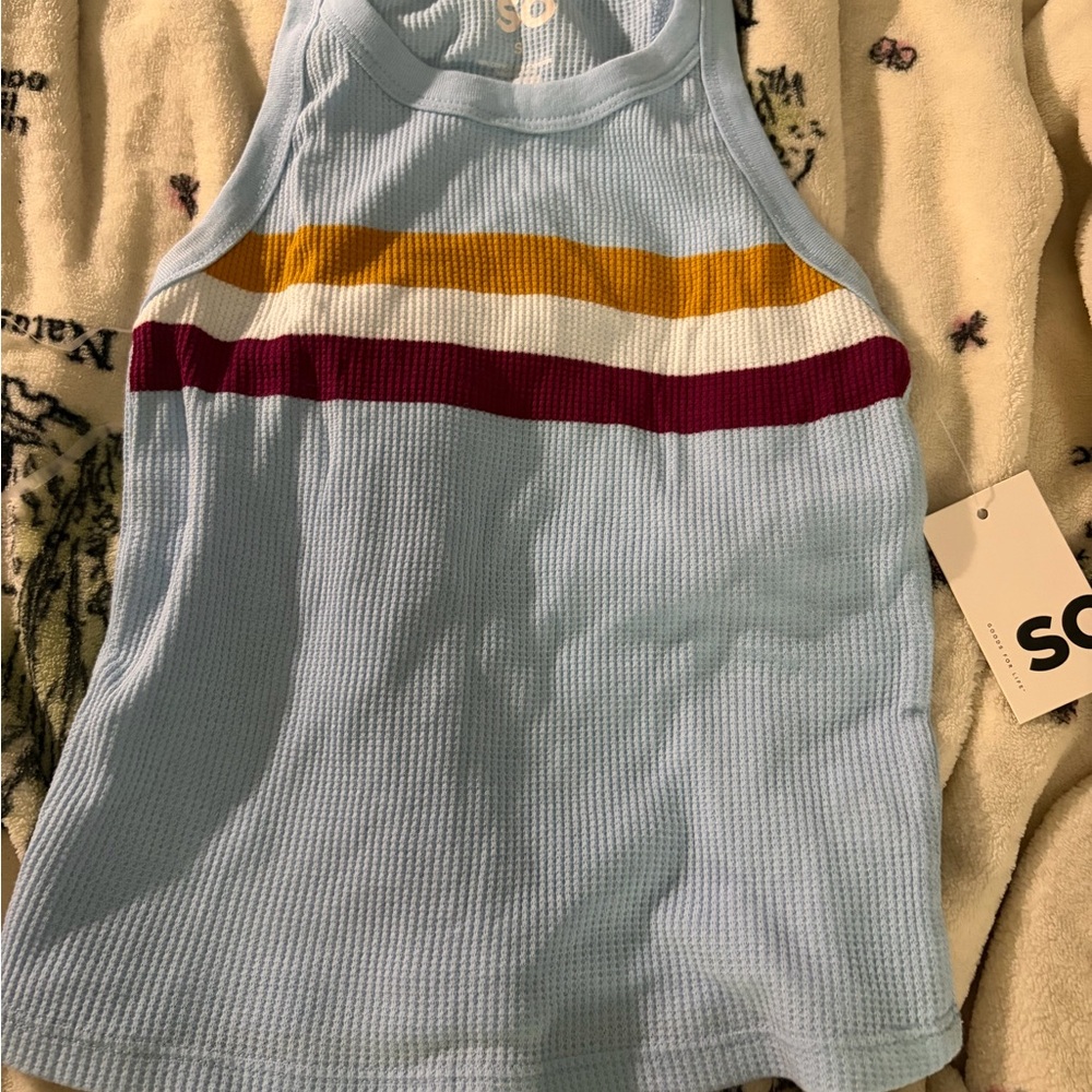 SO Women's Colorful Striped Tank Top - Light Blue, Gold, Red